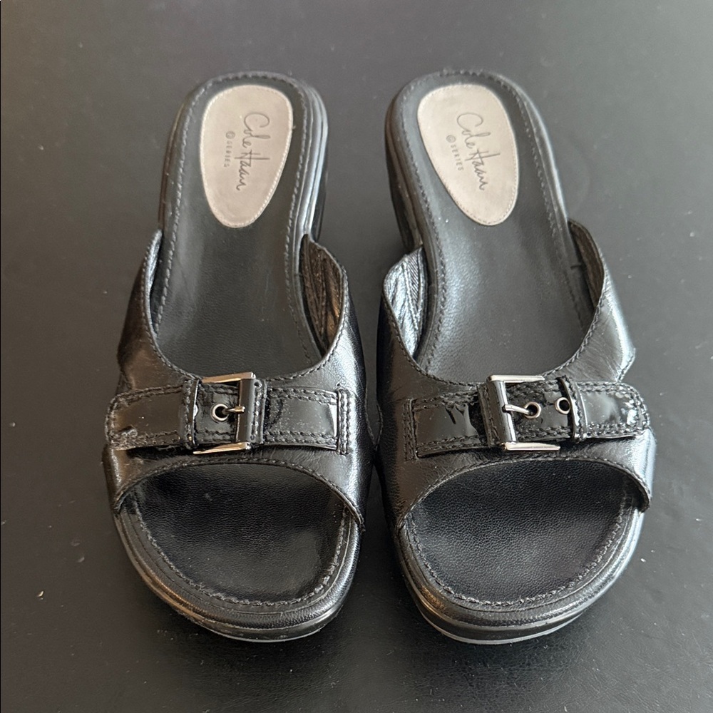 Cole Haan Women's Black Leather Mules with Buckle